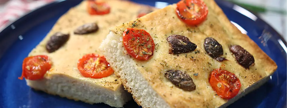 Homemade Focaccia with Olives and Tomatoes