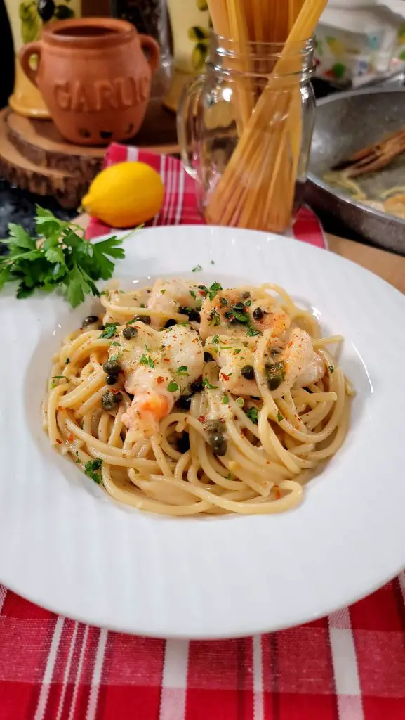 Spaghetti with Shrimp Picatta