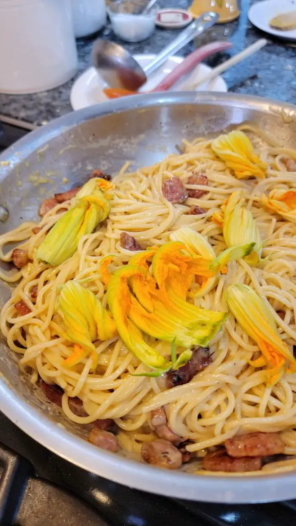 Zucchini Flower Carbonara