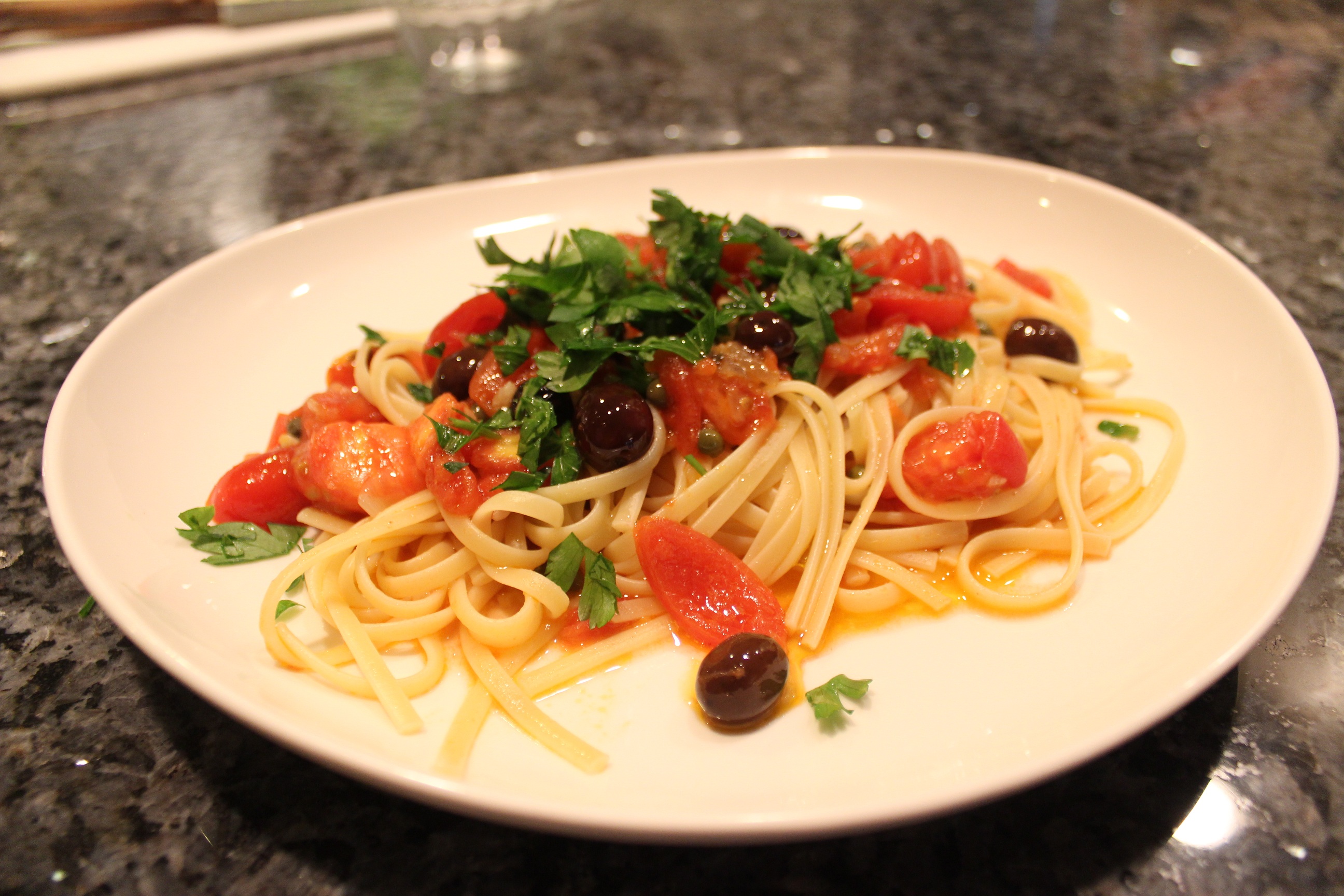 Linguine with Anchovies, Capers and Olives