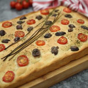 Homemade Focaccia with Tomatoes and Olives