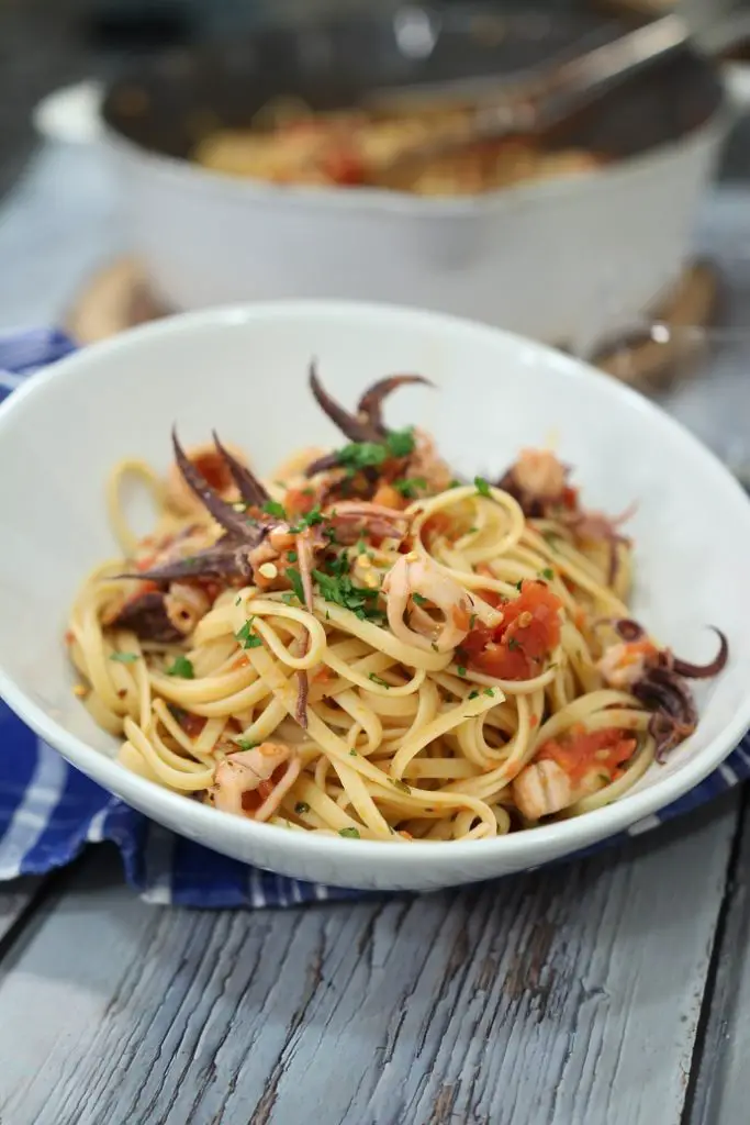 Linguine with Calamari in Tomato Sauce | Pasquale Sciarappa Recipes
