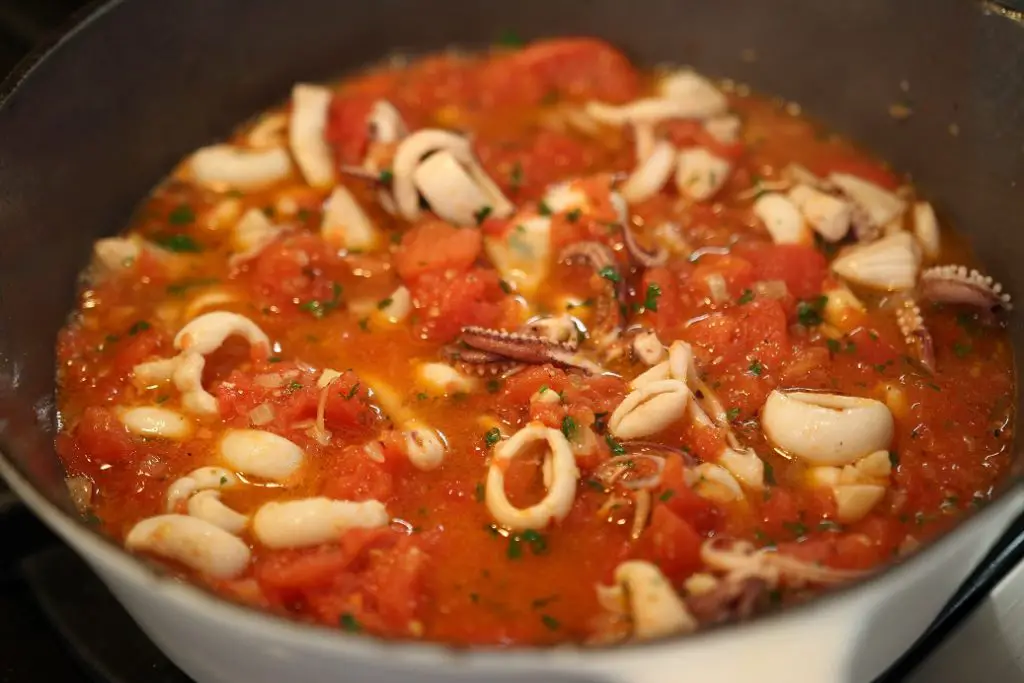 Linguine with Calamari in Tomato Sauce | Pasquale Sciarappa Recipes