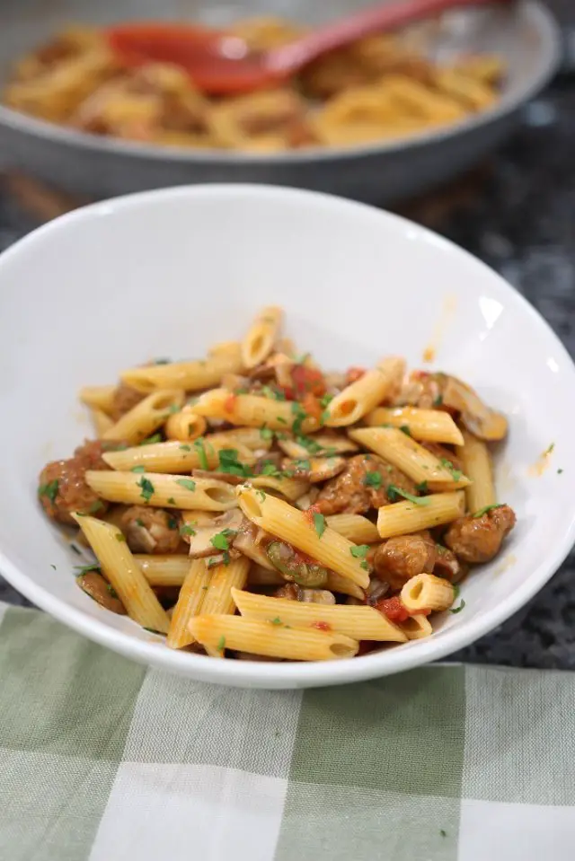 Penne with Mushrooms and Spicy Sausage | Pasquale Sciarappa Recipes
