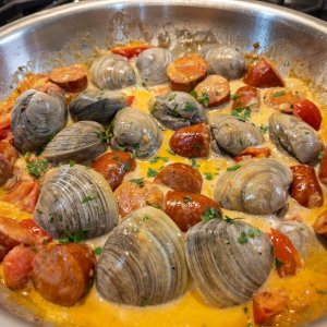 Clams and Chorizo in a Cream Sauce