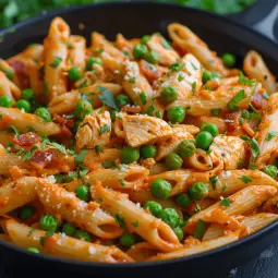Chicken Penne Pasta with Bacon and Peas