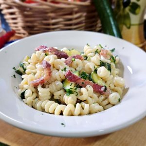 Creamy Cavatappi with Rich Gorgonzola and Crispy Guanciale